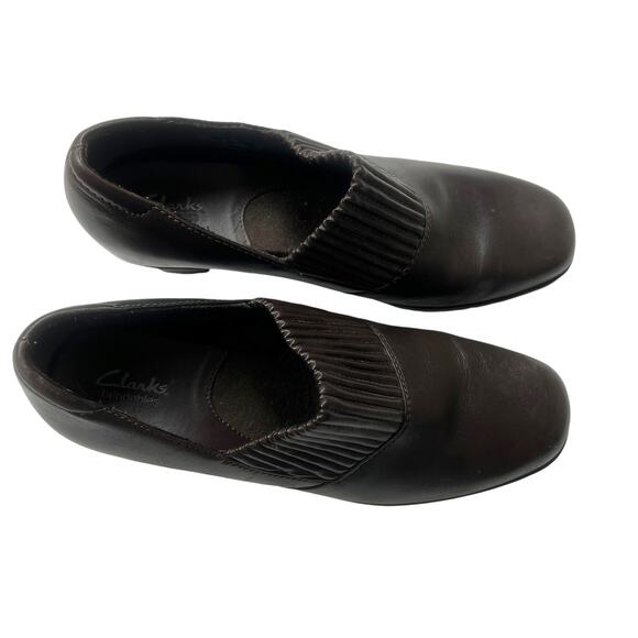 Clarks Ankle Boots Brown Leather Style 80826 Stacked Heel Shoe Bootie Womens 8W - Picture 8 of 12